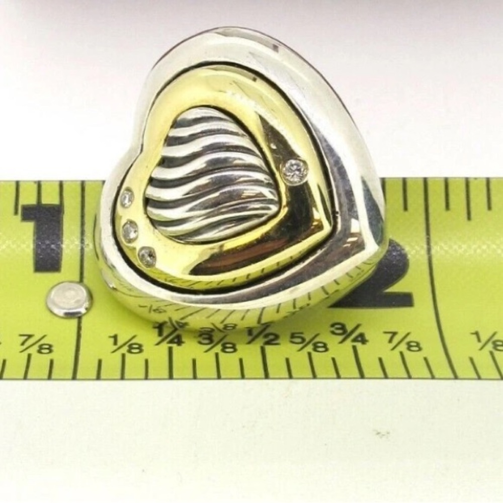 David Yurman Two-Tone Heart Earrings Silver and Gold with Diamonds - Picture 5 of 5